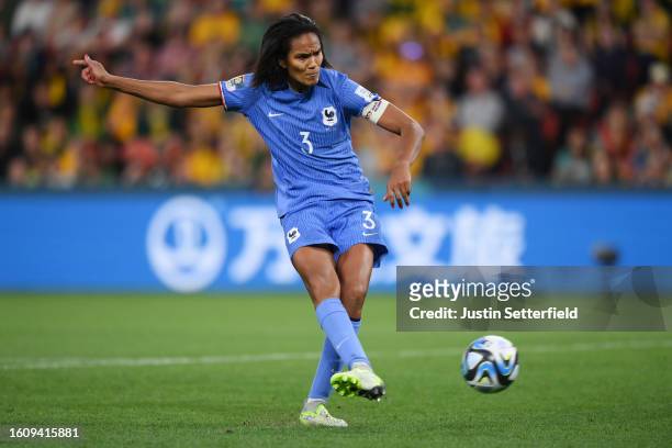 Wendie Renard of France misses her team's third penalty in the penalty shoot out during the FIFA Women's World Cup Australia & New Zealand 2023...