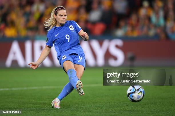 Eugenie Le Sommer of France scores her team's fourth penalty in the penalty shoot out during the FIFA Women's World Cup Australia & New Zealand 2023...