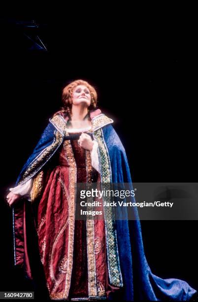 Australian soprano Dame Joan Sutherland in the final dress rehearsal prior of the Metropolitan Opera/Fabrizio Melano production of Giuseppe Verdi's...