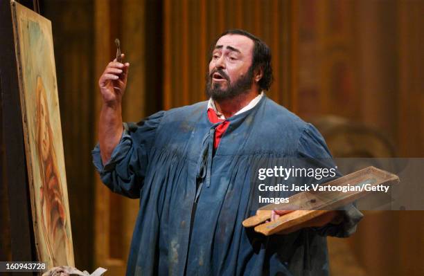 Italian tenor Luciano Pavarotti in the final dress rehearsal of the Metropolitan Opera/Franco Zeffirelli production of Giacomo Puccini's 'Tosca,' New...