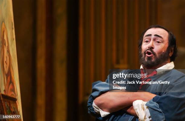 Italian tenor Luciano Pavarotti in the final dress rehearsal of the Metropolitan Opera/Franco Zeffirelli production of Giacomo Puccini's 'Tosca,' New...