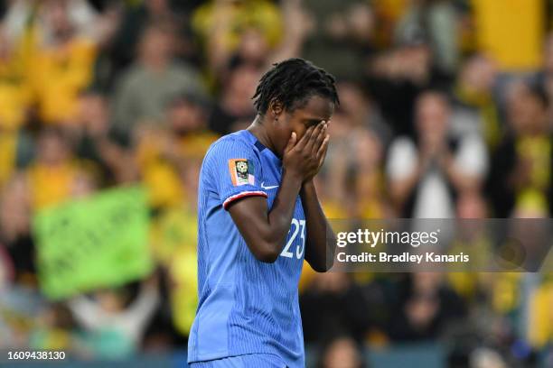 Vicki Becho of France looks dejected after missing her side's tenth penalty in the penalty shoot out during the FIFA Women's World Cup Australia &...