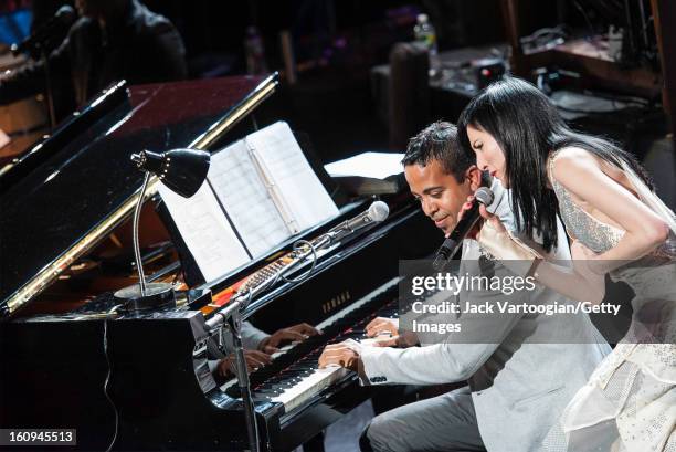 Cuban-American singer Cucu Diamantes performs with pianist Roberto Carlos 'Cucurucho' Rodriguez Valdes at Red Hot + Cuba at the BAM Howard Gilman...