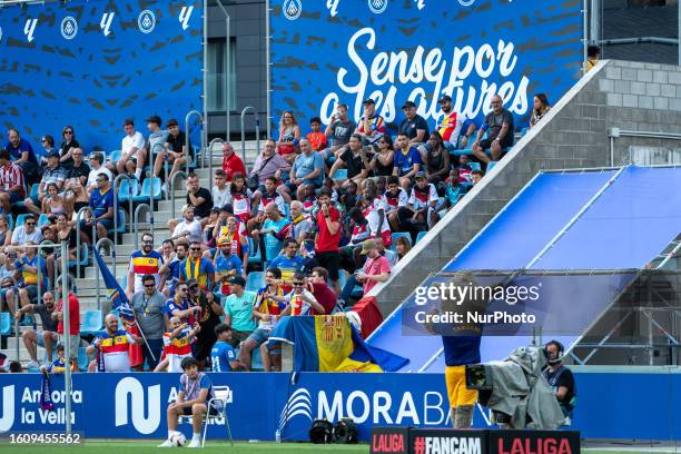 Andorra fans during the Spanish Segunda Division match between FC Andorra v FC Cartagena at Estadi Nacional d Andorra on August 18.