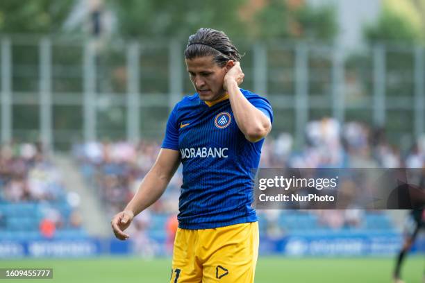 Ruben Bover of FC Andorra in action during the Spanish Segunda Division FC Andorra v FC Cartagena at Estadi Nacional d Andorra on August 18.