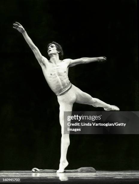 Russian dancer Rudolf Nureyev performs George Balanchine's 'Apollo' during a run of 'Nureyev and Friends' performances at the Uris Theatre, New York,...