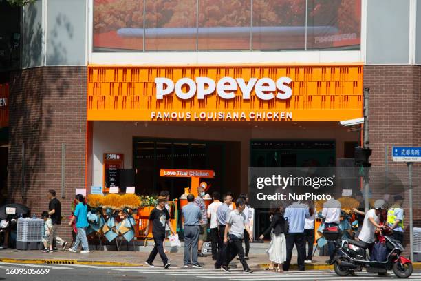 General view of reopening day of popeyes fast food chain store reopens on Huaihai road in Shanghai, China on August 19, 2023