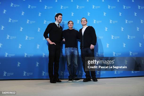 Actor John Krasinski, Director Gus Van Sant and actor Matt Damon attend 'Promised Land' Photocall during the 63rd Berlinale International Film...