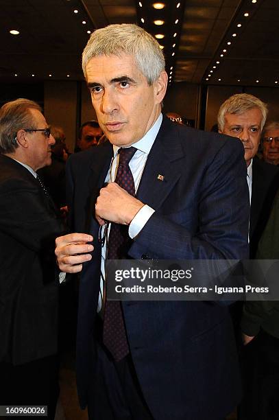 Pierferdinando Casini leader of UdC italian political party attends a meeting with his electors at Hotel Savoy on February 5, 2013 in Bologna, Italy.
