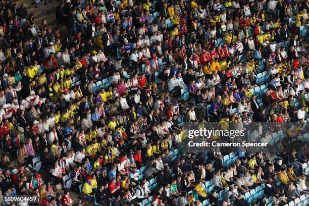 Fans observe the FIFA Women's World Cup Australia & New Zealand 2023 Quarter Final match between England and Colombia at Stadium Australia on August...