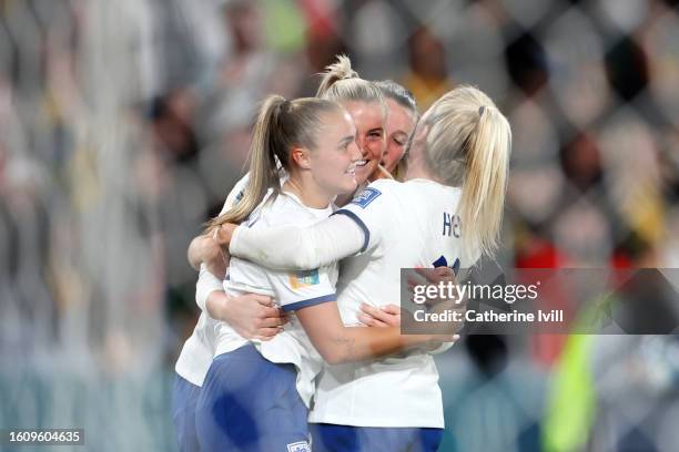 Alessia Russo of England celebrates with teammates after scoring her team's second goal during the FIFA Women's World Cup Australia & New Zealand...