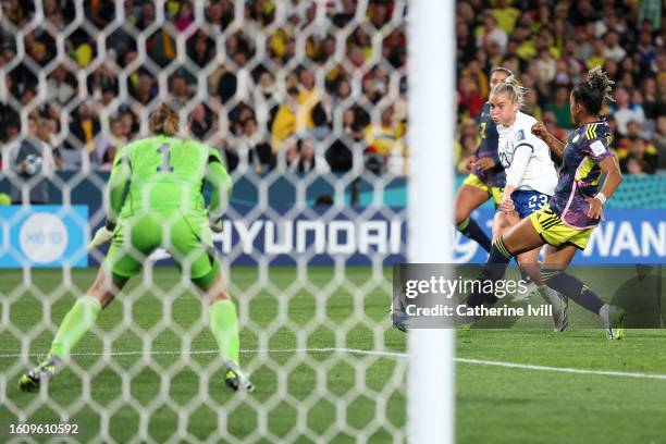 Alessia Russo of England scores her team's second goal past Catalina Perez of Colombia during the FIFA Women's World Cup Australia & New Zealand 2023...