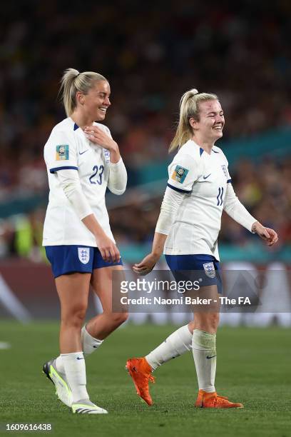 Alessia Russo and Lauren Hemp of England react during the FIFA Women's World Cup Australia & New Zealand 2023 Quarter Final match between England and...