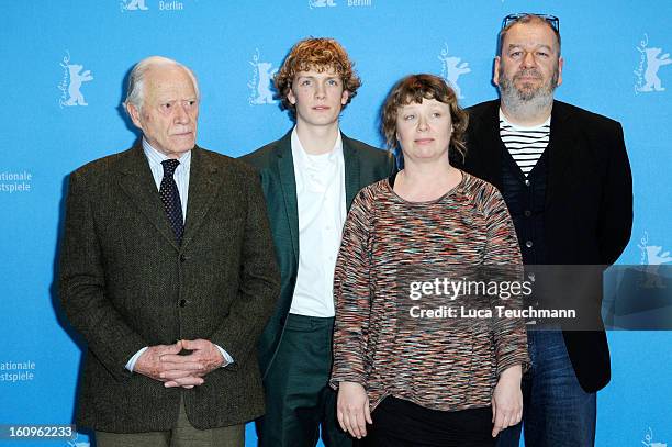 Henri Garcin, Martijn Lakemeier, Nanouk Leopold and Wim Opbrouck attend the 'It's All So Quiet' Photocall during the 63rd Berlinale International...