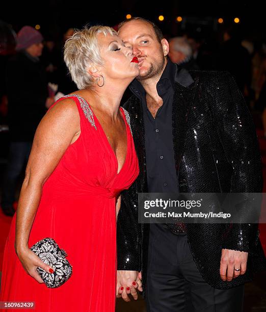 Denise Welch and Lincoln Townley attend the UK premiere of 'Run For Your Wife' at Odeon Leicester Square on February 05, 2013 in London, England.