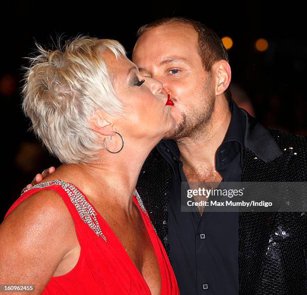 Denise Welch and Lincoln Townley attend the UK premiere of 'Run For Your Wife' at Odeon Leicester Square on February 05, 2013 in London, England.