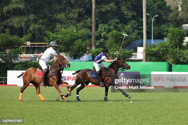 Jonathan O'Dea and Prince Harry, The Duke of Sussex, Co-Founding Patron of Sentebale play polo during the Sentebale ISPS Handa Polo Cup on August 12,...