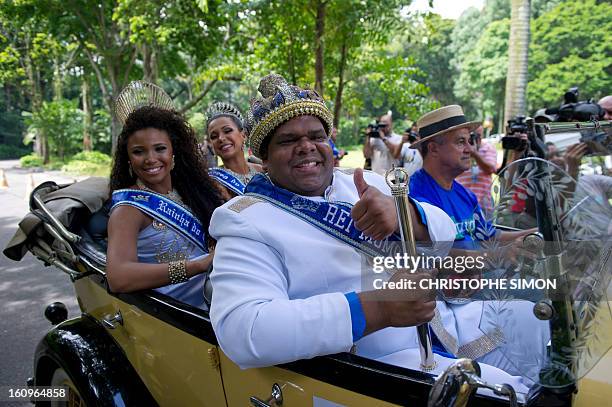 King Momo arrives for the ceremony to receive the key of Rio de Janeiro from Rio's Mayor Eduardo Paes and thus officially open the city's world...