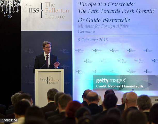 German Foreign Minister Guido Westerwelle, hold his Fullerton Lecture, of the International Institute for Strategic Studies , at the Hotel Fullerton...