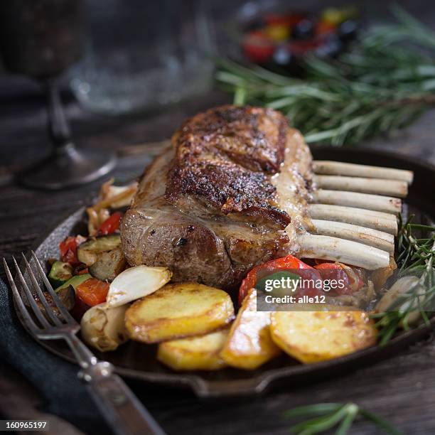 rack of lamb with vegetable - roast lamb stock pictures, royalty-free photos & images