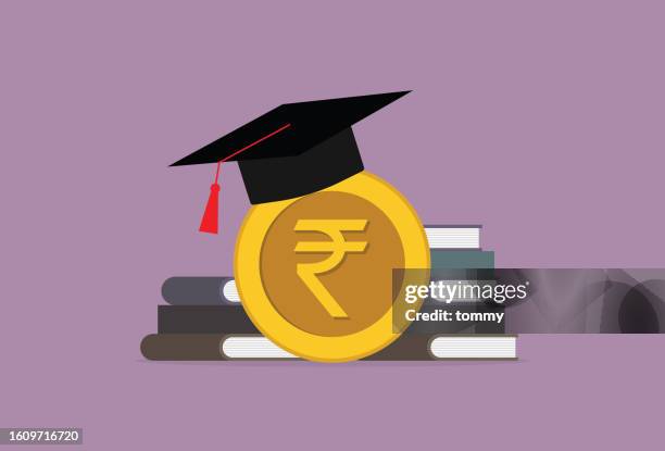 ilustraciones, imágenes clip art, dibujos animados e iconos de stock de pagar las tasas de educación con dinero de la rupia india - pago de matrícula