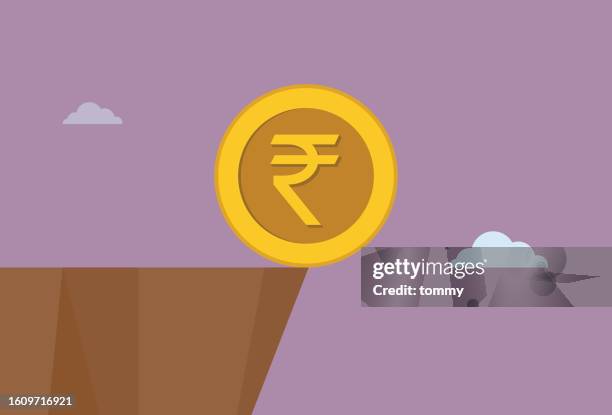 indian rupee currency money on a cliff for financial risk concept - rupee symbol stock illustrations