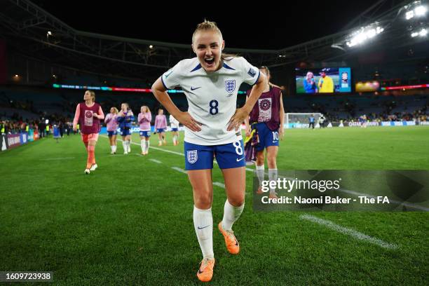 Georgia Stanway of England celebrates following the FIFA Women's World Cup Australia & New Zealand 2023 Quarter Final match between England and...