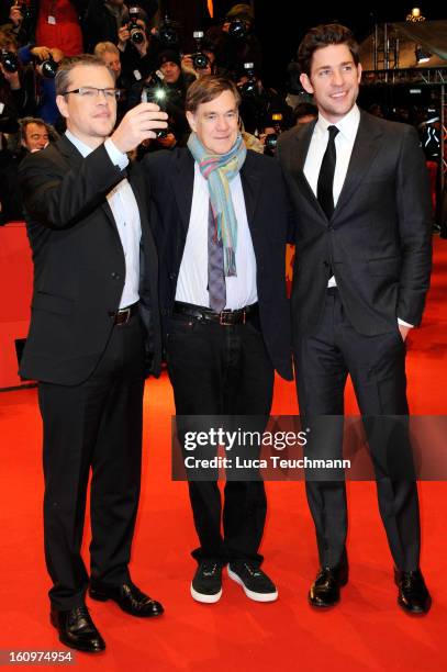 Actor John Krasinski, actor Matt Damon and Director Gus Van Sant attend 'Promised Land' Premiere during the 63rd Berlinale International Film...