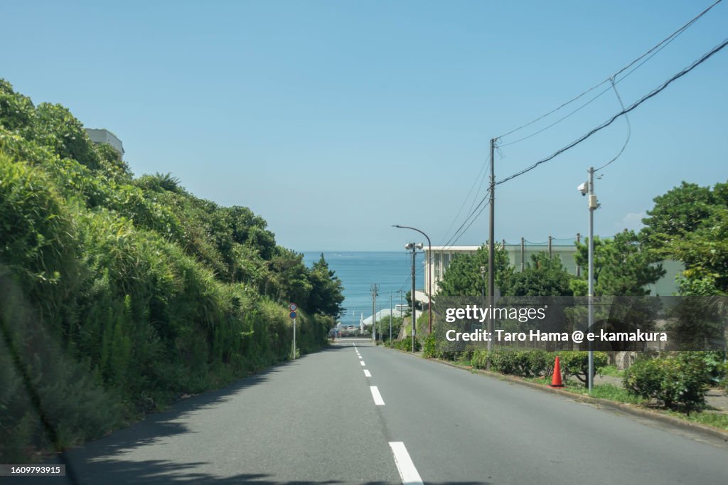 The elevated road to the beach in Kanagawa of Japan
