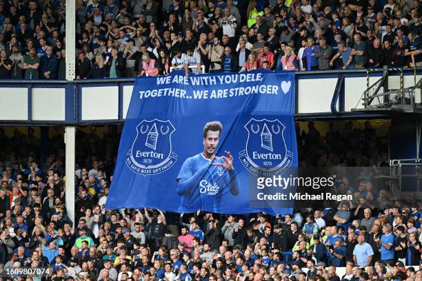 Everton fans show their support for loaned out player Deli Alli prior to the Premier League match between Everton FC and Fulham FC at Goodison Park...