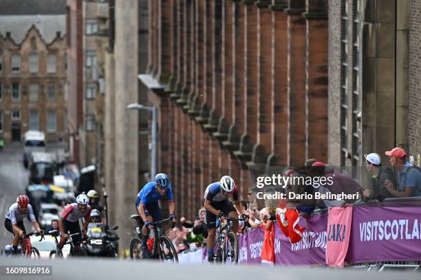 Lorenzo Milesi of Italy and Martin Svrček of Slovakia compete in the chase group during the Men Under 23 Road Race a 168.4km race from Loch Lomond to...