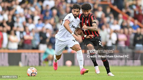Lucas Paqueta of West Ham United in action during the Premier League match between AFC Bournemouth and West Ham United at Vitality Stadium on August...
