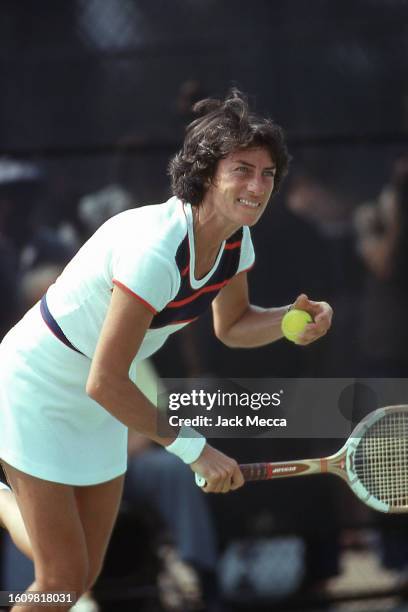 Tennis star Virginia Wade playing at the U.S. Open in Flushing Meadows, New York, September 1977.