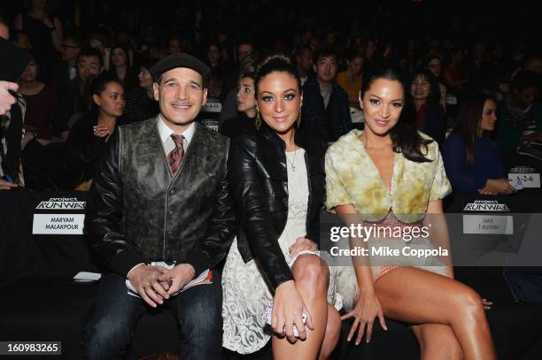 Stylist Phillip Bloch, tv personality Sammi Giancola and actress Paula Garces attend the Project Runway Fall 2013 fashion show during Mercedes-Benz...