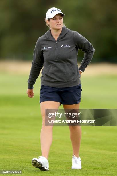 Ally Ewing of the United States looks on after playing her second shot on the 3rd hole on Day Three of the AIG Women's Open at Walton Heath Golf Club...