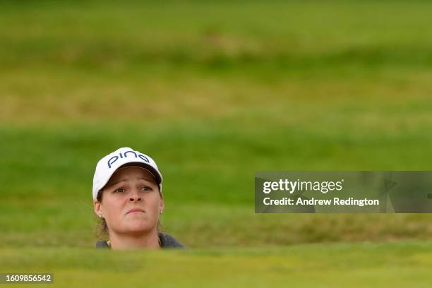 Ally Ewing of the United States looks on before playing her third shot on the 3rd hole on Day Three of the AIG Women's Open at Walton Heath Golf Club...