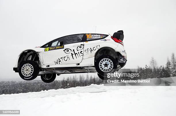 Henning Solberg of Norway and Emil Axelsson of Sweden compete in their Ford Fiesta RS WRC during Day One of the WRC Sweden on February 08 , 2013 in...