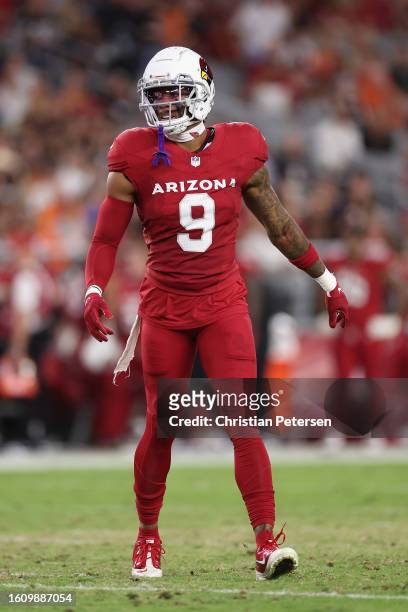 Linebacker Isaiah Simmons of the Arizona Cardinals in action during the first half of the NFL game at State Farm Stadium on August 11, 2023 in...