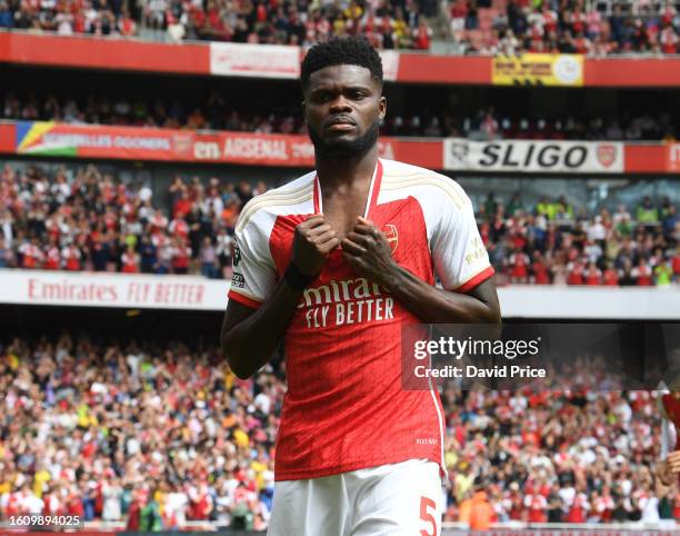 Thomas Partey of Arsenal during the Premier League match between Arsenal FC and Nottingham Forest at Emirates Stadium on August 12, 2023 in London,...