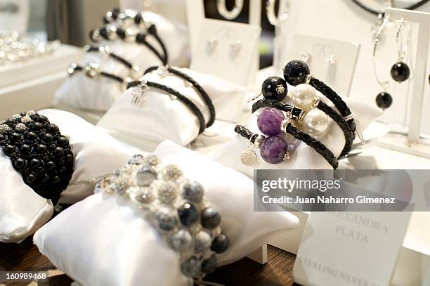 Jewelry detail of Alexandra Plata stand at "Semana Internacional de la Moda de Madrid" at Ifema on February 8, 2013 in Madrid, Spain. Fashion,...