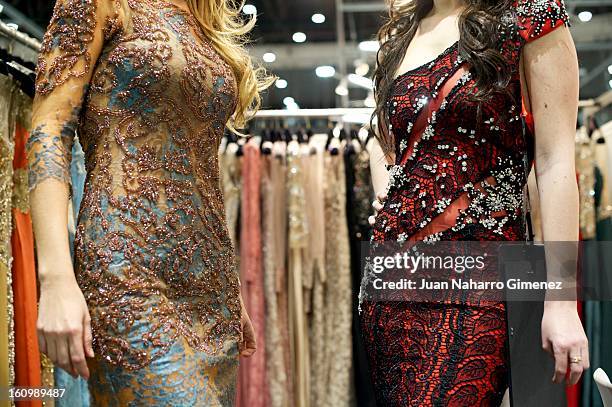 Two women attend Patricia Bonaldi stand at "Semana Internacional de la Moda de Madrid" at Ifema on February 8, 2013 in Madrid, Spain. Fashion,...