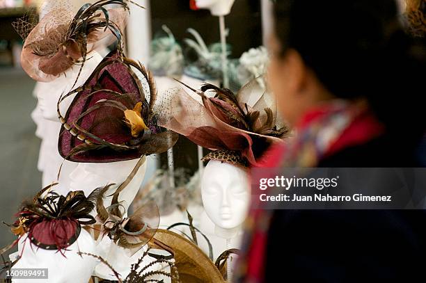 Woman attends "Semana Internacional de la Moda de Madrid" at Ifema on February 8, 2013 in Madrid, Spain. Fashion, Business, and Industry gather...