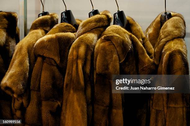 Detail of fur coat at "Semana Internacional de la Moda de Madrid" at Ifema on February 8, 2013 in Madrid, Spain. Fashion, Business, and Industry...