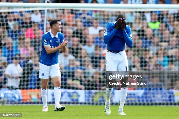 Abdoulaye Doucoure of Everton looks dejected after the team conceded the first goal during the Premier League match between Everton FC and Fulham FC...