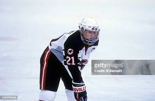 Cammi Granato of Team USA waits for the face-off during the women's first round match at the 1998 Nagano Winter Olympics in February, 1998 at the...