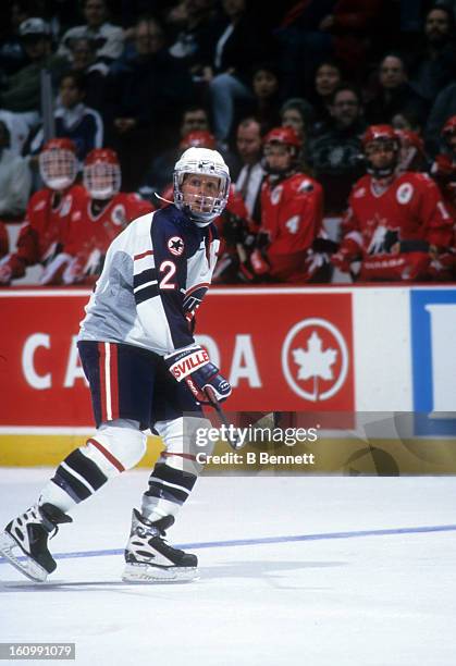 Cammi Granato of Team USA skates on the ice during an exhibition game against Team Canada during the NHL All-Star weekend on January 16, 1998 at the...