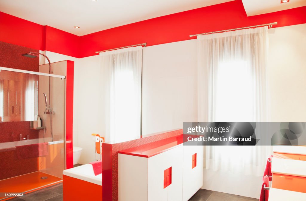 Red and white luxury modern bathroom