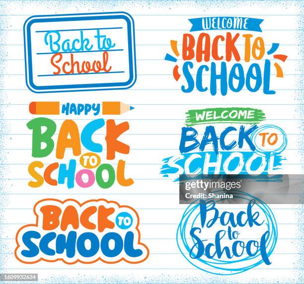 ilustrações de stock, clip art, desenhos animados e ícones de back to school set of titles, tags and greetings - regresso-às-aulas