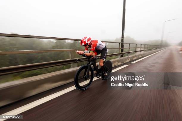 Lisa Norden of Sweden competes in the bike section during Ironman Kalmar on August 19, 2023 in Kalmar, Sweden.
