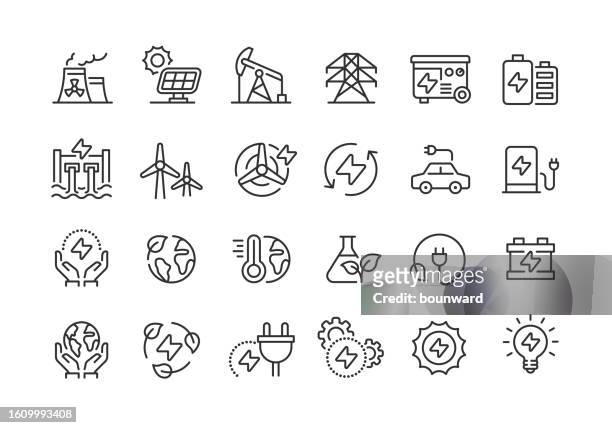 ecology and energy line icons editable stroke - lightning protection stock illustrations